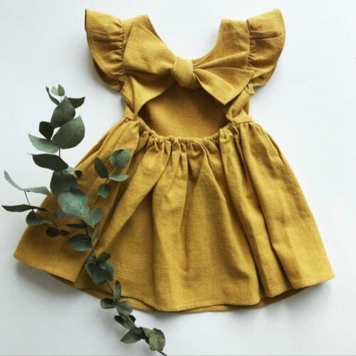 Vintage Linen Cotton Girls Beach Dress Summer Ruffles Lace Kids Vest Dress for Girls Backless Clothes Toddler Girls Clothing