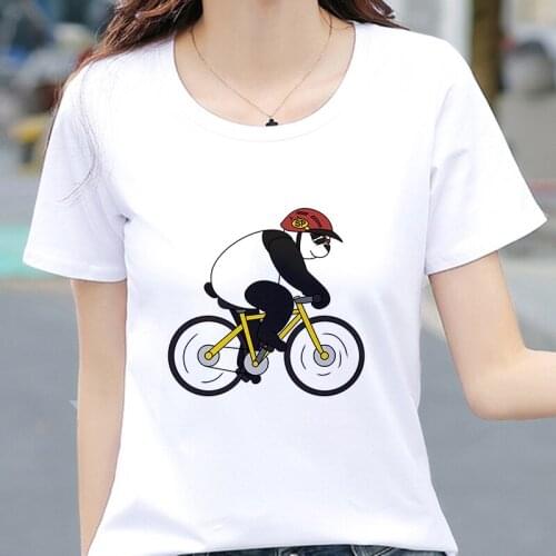 2019 New Cute animal biking printed t shirt women fashion Harajuku Short Sleeve t-shirt White Thin section Tshirt Tops clothing