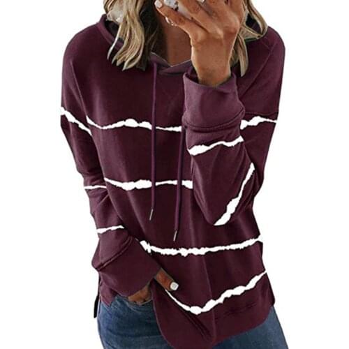 Womans Fashionable Autumn Casual Hoodie with Drawstring, Long Sleeve Stripe Print Loose Pullover, Daily Life