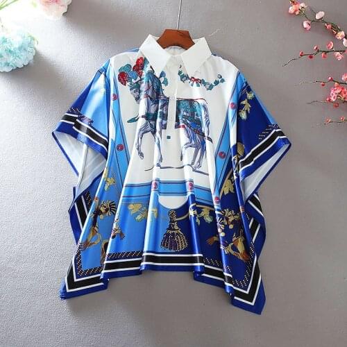 Womens Spring Summer Designer Plus Size Print Batwing Sleeve Silk Shirt Female Casual Loose T Shirt Top TB599