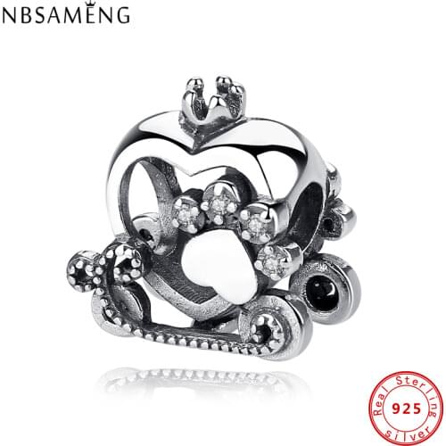 Authentic 100% 925 Sterling Silver Charms Beads Heart Carriage Paw Print Charm Fit Original Bracelets Women DIY Jewelry