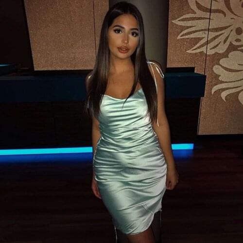 Colysmo Sexy Summer Dress 2020 Women Spaghetti Straps Bodycon Dress Slim Stretch Multi Wear Ruched Club Satin Dress Vestidos New