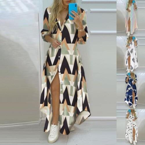 Women Shirt Dress Colorful Stripe Print Single-breasted Spring Summer Irregular Hem Lapel Dress Laides Sundress Party Dresses