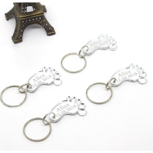 10 pcs Personalized Laser Engraved Gold Silver Feet Keychain Birthday Party Favors Customized Baby Shwer Gifts Souvenirs Keyring