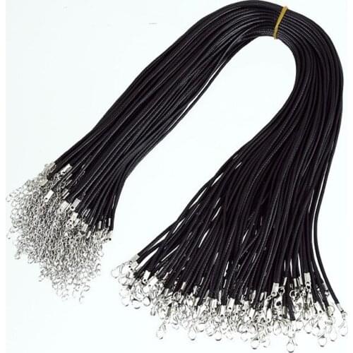 100pcs/lot Black Wax Line Necklace Pendant Charms Cord Beads String Lobster Clasp Strap Rope DIY Jewelry Accessories