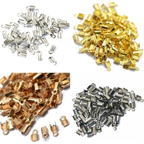 100pcs/lot Fold Over Cord Ends Connectors for Tassel Thick Leather Cord crimp ends Tip cap for DIY Jewelry Making Findings Gift