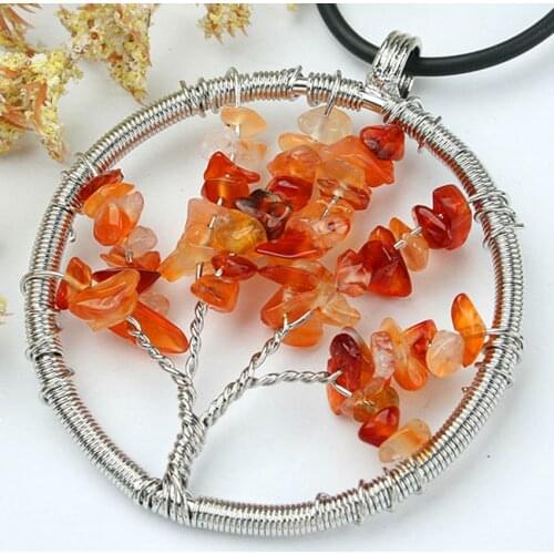 100-Uniuqe 1 Pcs Charm Silver Plated Wire Wrap Carnelian Stone Tree of Life Pendant