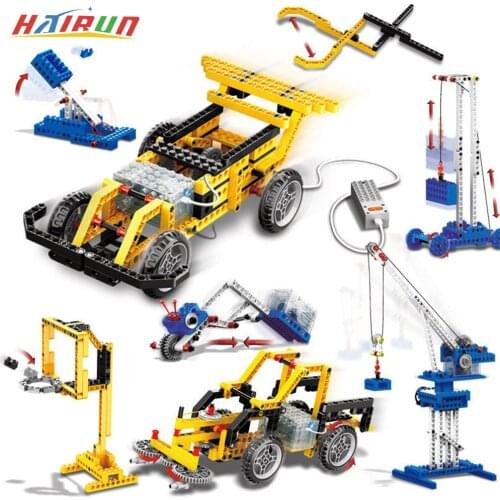 DIY 4 In 1 Electronic Power Machinery Building Blocks Gear Racing Car Engineering Crane Machine Engineer Domino Toy Kid Gift