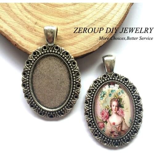 5pcs/lot 18x25mm Necklace Pendant Setting Antique Bronze Silver Glass Cabochon Blank Base Supplies for Jewelry T292