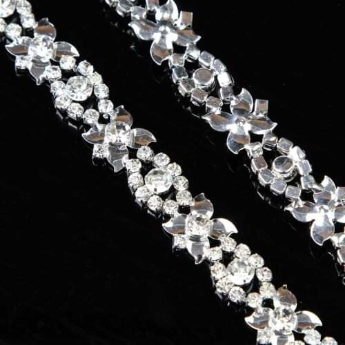 5Yards Sewing Rhinestone Applique Crystal Trim Banding Wedding Sash Bridal Dress Flower Patch