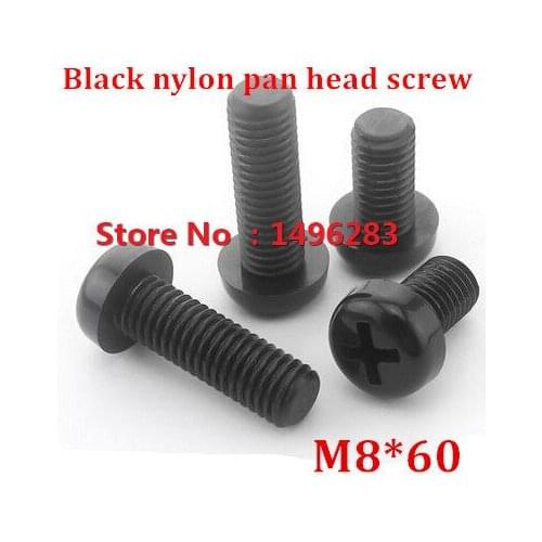 50pcs/lot M8*60 Black Nylon Pan Head Socket Screw Metric Threaded Machine Screw / Bolt