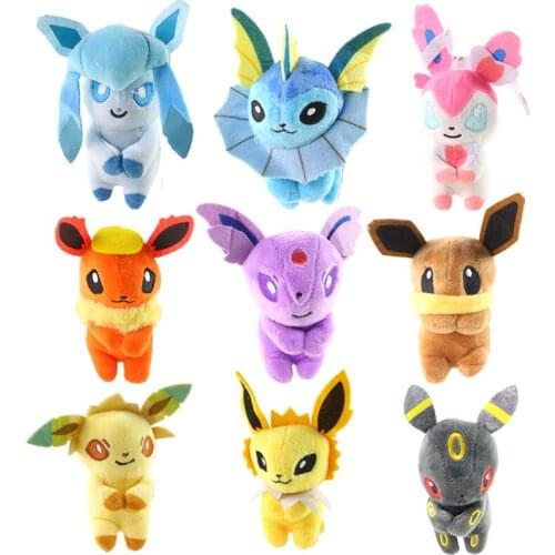 9Pcs/Lot Pokemon Eevee Jolteon Flareon Vaporeon Umbreon Sylveon Leafeon Glaceon Plush Keychain Soft Stuffed Toys Dolls Kids Gi