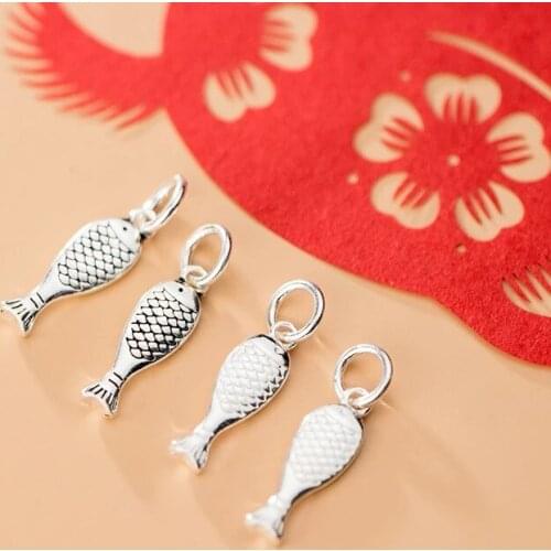 925 Sterling Silver Casual Fish Dangle Charms DIY Earrings Bracelets Jewelry Fittings Supplier Decoration Silver Lucky Pendants