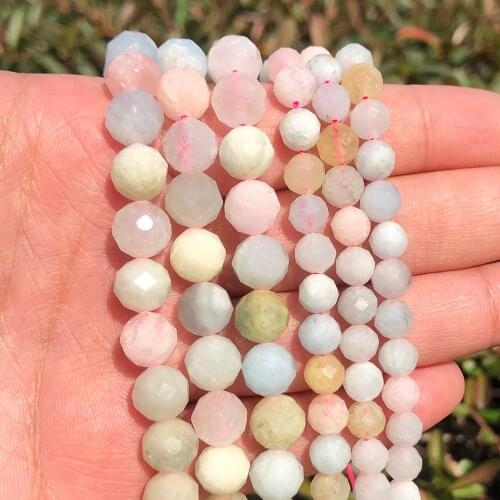 AAA Natural Colorful Morganite Gems Stone Beads 6mm 8mm Faceted Beads For Jewelry Making DIY Bracelet Necklace 7'' Strand