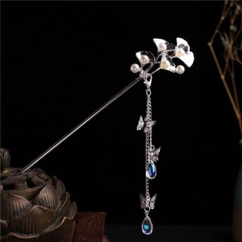 Flower Hair Stick with Butterfly Tassel Chinese Style Hanfu Clothing Chopsticks Hair Styling Hair Accessories for Women LL@17