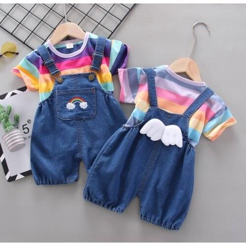 2021 Summer Korean childrens clothes boys girls summer clothes wings rainbow two-piece childrens suit