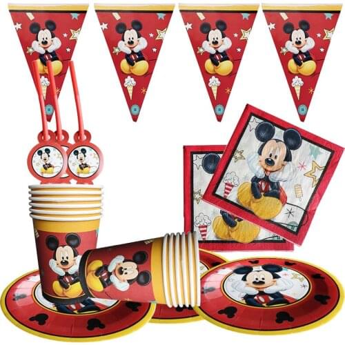 Disney Cartoon Mickey Mouse Theme Kids Party Decoration Birthday Party Baby Bath Tableware Cup Plate Party Supplies Dinner sets