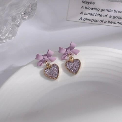 Purple Bow Love Earrings No Hole Ear Clips Sweet Heart Clip On Earring Without Piercing Minimalist Earrings A24