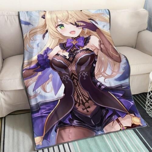 Flannel Plush Throw Anime Blanket Genshin Impact Blankets Summer Thin Cover Custom 150x200cm Sofa Bed Knee Kawaii Fischl Blanket