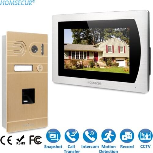 HOMSECUR 7" Wired Hands-free Video&Audio Door Home Intercom with Waterproof Fingerprint Camera 110 Degree BC061-G+BM717-S