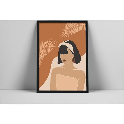 Boho Woman Art Print | Color Block Woman Poster | Minimal Palm Leaf Poster | Minimalist Terracotta Wall Art | Burnt Orange rown