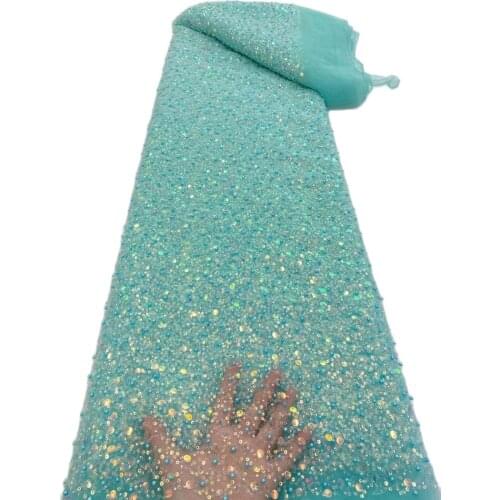 Sparkly Material African Sequins mixed Beads Lace Fabric Pretty Design JRB-15.52305 Embroidered Tulle Mesh for Party Dress