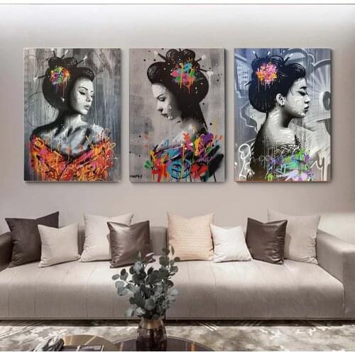 Graffiti Art Japanese Geisha Canvas Paintings On The Wall Posters And Prints Woman Art Picture For Home Wall Decoration No Frame
