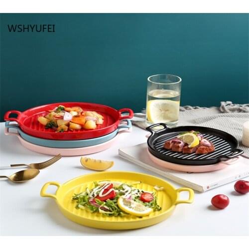 Creative ceramic binaural household round cheese bakeware oven microwave oven special bakeware exquisite ceramic tableware