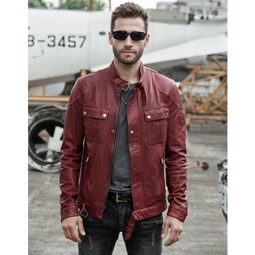 Mens Winter Red Genuine Leather Jackets Motorcycle Flight Pilot Bomber Jackets For Men Hombres Outdoor Trench Male Aviator Coat