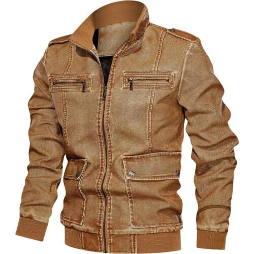 Mens Fleece Leisure Leather jacket Hot Fashion PU Faux Leather Jackets Military Flight Bomber Coats Motorcycle Streetwear