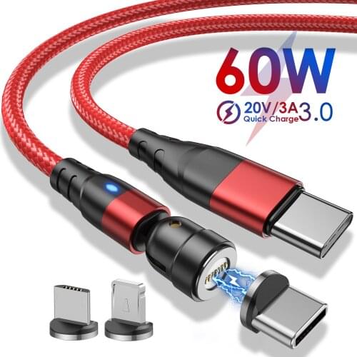 Lovebay Round PD Diamond Lamp Magnetic Wire Fast Charger Cable USB Type C Micro Magnetic Data Cables for iPhone Xiaomi Samsung
