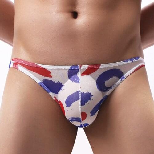 Mens Underwear Mesh Small Trunks Print Personality Bikini Sexy Mens Briefs Transparent