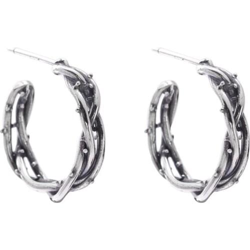 New Arrival 925 Sterling Silver Personality Retro Rattan Design Ladies Stud Earrings Jewelry Women Promotion Birthday Gift