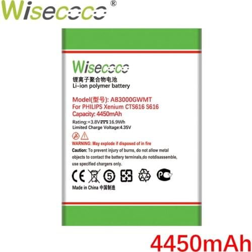 Wisecoco AB3000GWMT 4450mAh New Battery For Philips Xenium CTS616 S616 S 616 Phone Replace + Tracking Number