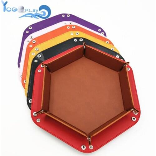 Upgrade Foldable Dice Tray Box PU Leather Folding Hexagonal Velvet Cloth Coin Square Tray Dice Game 6 Colors Desktop storage