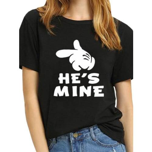 Hes Mine I'M Hers Letter Print Couple T Shirt Short Sleeve O Neck Loose Lovers Tshirt Summer Women Tee Shirt Tops Clothes