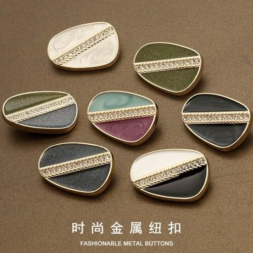 Oval Rhinestone Gold Metal Buttons for Needlework Clothing Women Suit Dress Coat Decorative Button on Clothes Sewing 6pcs