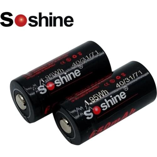 2pcs Soshine RCR123 16340 Battery 650mAh 3.0V Rechargeable Lithium Li-ion Battery