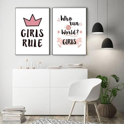 Girls Rule Poster Who Run The World Art Print Minimalist Girl Power Canvas Painting Modern Quote Wall Picture Living Room Decor
