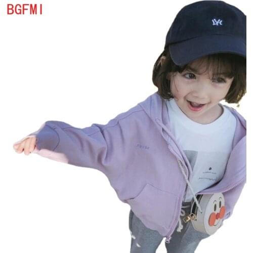 90-140cm Girls Purple Cardigan Cotton Thick Coat Spring Fall New Childrens Clothing Sport Jacket Baby Girl Korean Loose Hooded