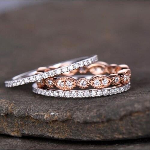 Size 6-10 Sparkling Brand New Luxury Jewelry 925 Sterling Silver&Rose Gold Filled AAA CZ 3 IN 1Color Separation Women Ring Gift