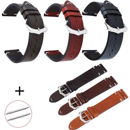 Retro Calf Leather Watch Band 18mm 19mm 20mm 21mm 22mm 24mm Watch Strap Stitching Women Men Genuine Leather Watchband w Pins