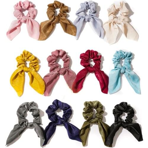 12 Colors Bunny Ears Scrunchie for Girls Hair Accessories Women Satin Elastic Hair Bands Cute Scrunchies Hair Ties 2021