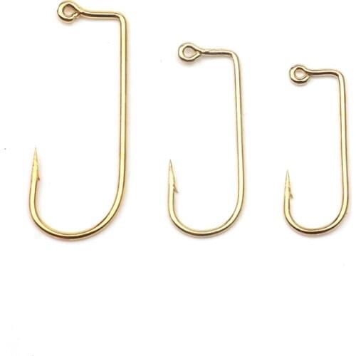 Rompin 50pcs/lot Golden Color Jig Fishing Hooks High Carbon Steel Fishing Hook Barbed 90 Degree for Crankhook Worm Lure Hook