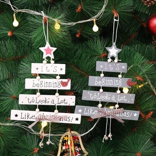 Christmas Wooden Christmas Tree Christmas Door Hanging Decorative Wind Chimes Letter Card Pendant Jingling Bell Hanging