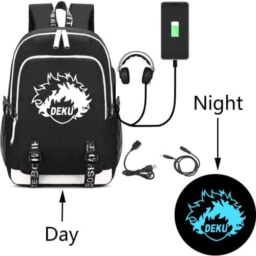 My Hero Academia USB Luminous Schoolbag Charged Rucksack Midoriya Izuku Student Printed Satchel Boku no Hero Cos Backpack