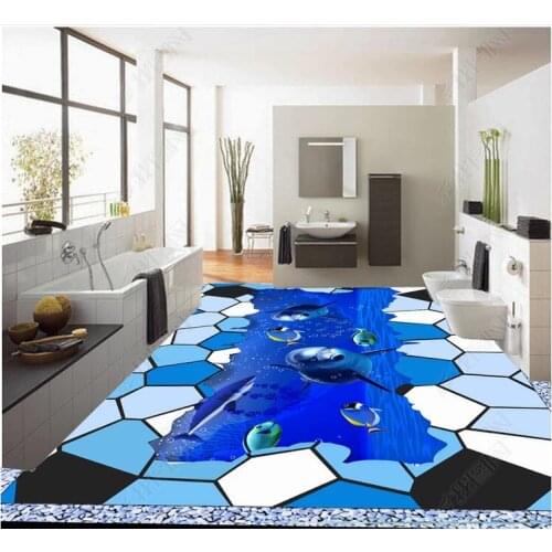 3 d pvc flooring custom photo Self-Adhesive wallpaper floor film Ocean dolphin home decor bedroom 3d wall mural wallpaper