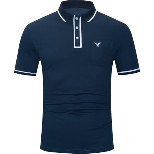 Blue golf polo shirts for men t shirt men clothing tops 100% cotton Embroidered clothes