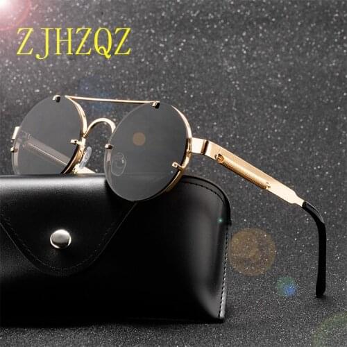 Round Steampunk Thick-Edge Metal Sunglasses Fashion Brand Designer Vintage Rimless Outdoor Sport Trendy Sun Glasses For Women