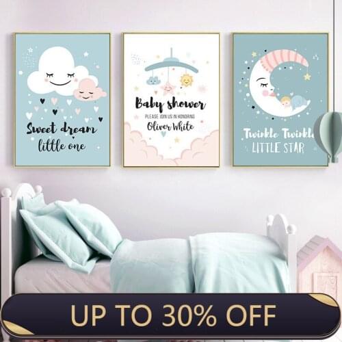 Modern Minimalist Kindergarten Childrens Room Baby room Poster print Canvas painting Cartoon Cloud Moon Star lovely painting